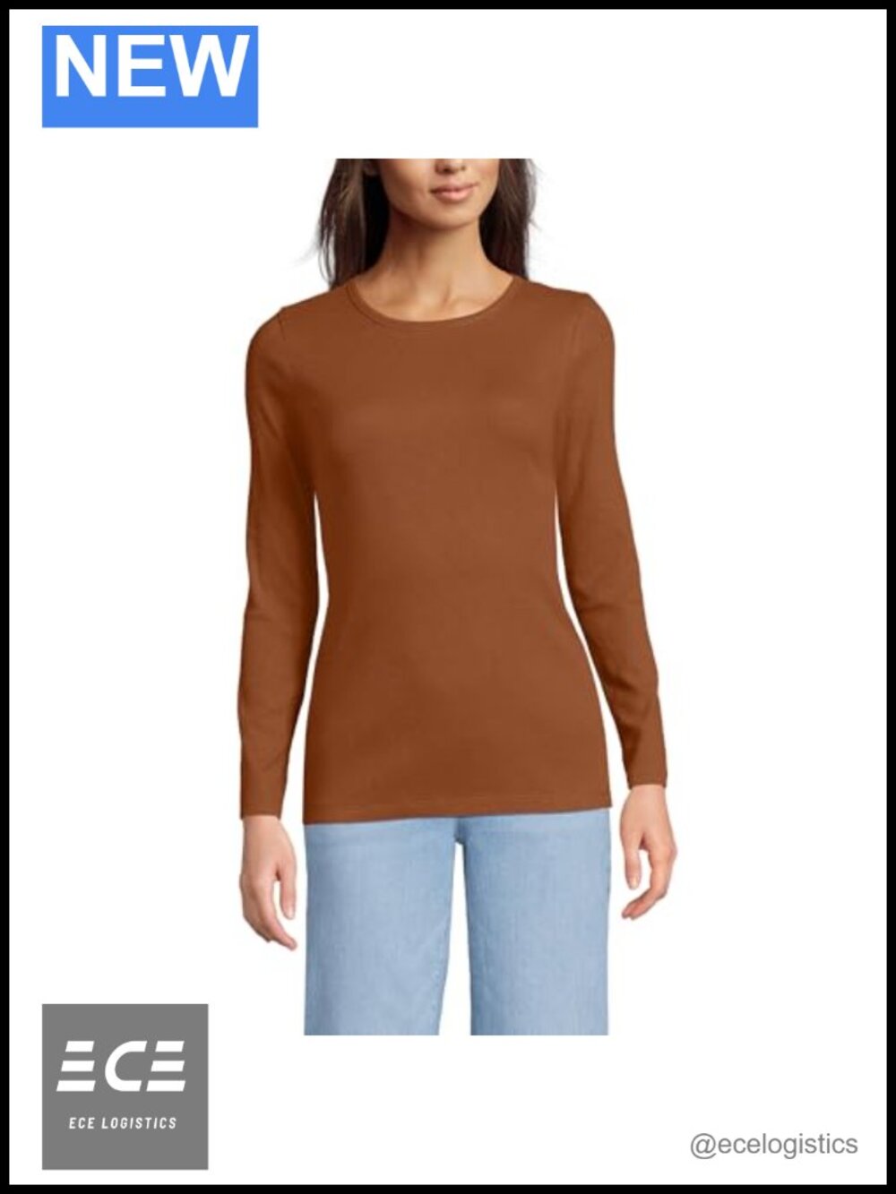 100% Cotton Long Sleeve Rib Knit Crew Neck T-Shirt